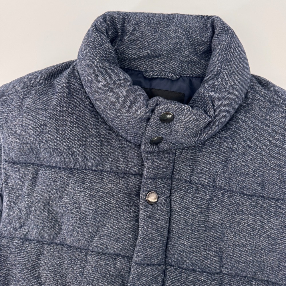 Banana Republic Puffer Vest Men Large Blue Quilted Snap Front Mock Neck Cotton